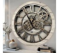 The Gears Clock The Original Real Moving Gear Horloge Murale Vintage Industrielle Grande Ferme Rustique 60 cm Blanc