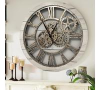 The Gears Clock The Original Real Moving Gear Horloge Murale Vintage Industrielle Grande Ferme Rustique 60 cm Blanc