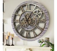 The Gears Clock The Original Real Moving Gear Horloge Murale Vintage Industrielle surdimensionnée Rustique (60 cm, Gris argenté)