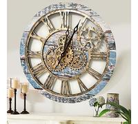 The Gears Clock The Original Real Moving Gear Horloge Murale Vintage Industrielle surdimensionnée Rustique Rustique 60 cm Vert Turquoise et Bronze