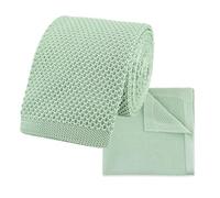 THE GENTS LAB Cravate carrée tricotée pour homme et carré de poche assorti 100 % polyester doux | Plus de 20 couleurs, vert sauge, taille unique