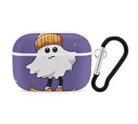 The Ghost of Skateboards Coque rigide de protection complète contre les chutes avec porte-clés compatible avec AirPod Pro 2e/1ère génération, LED avant visible, blanc