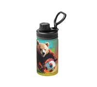 The Giant Bear is Playing Football Bouteille d'eau isotherme - Bouteille isotherme de 355 ml avec motif imprimé complet, étanche, en acier inoxydable et durable pour l'extérieur
