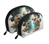 The Giant Dinosaur Broke Through The Wall Printed Makeup Bags 2-Piece Portable Shell Travel Toiletry Bag, blanc, Taille unique