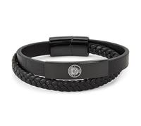 The Gift Scholars Bracelet officiel du club Manchester City FC en acier inoxydable et cuir plaqué IP noir, produit officiel Man City