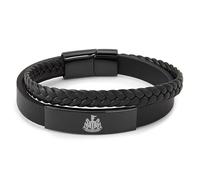 The Gift Scholars Bracelet officiel du club Newcastle United FC, acier inoxydable et cuir plaqué IP noir, produit officiel NUFC