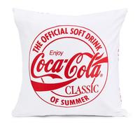 The Gift Scholars Coca Cola Housses de Coussin Blanches sous Licence Officielle Coke 40 x 40 cm avec Fermeture éclair Motif des Deux côtés Toucher Velours et Design Double Face