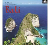 The Gifted Stationary Calendrier mural carré 2026 - Bali, 16 mois sur le thème des passeports - Avec 180 autocollants de rappel, planificateur mensuel pour la maison ou les espaces créatifs, 30,5 x