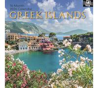 The Gifted Stationary Calendrier mural carré 2026, îles grecques, calendrier à suspendre sur le thème des passeports de 16 mois avec 180 autocollants de rappel, planificateur mensuel pour la maison