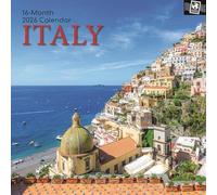 The Gifted Stationary Calendrier mural carré 2026, Italie, 16 mois sur le thème de la collection passeport, calendrier à suspendre avec 180 autocollants de rappel, planificateur mensuel pour la maison