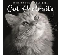 The Gifted Stationary Calendrier mural carré 2026, portrait de chat, photos noires et blanches de 16 mois avec 180 autocollants de rappel (30,5 x 30,5 cm)