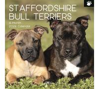 The Gifted Stationary Calendrier mural carré 2026, Staffordshire Bull Terriers, 16 mois sur le thème des animaux avec 180 autocollants de rappel (30,5 x 30,5 cm)