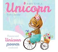 The Gifted Stationery Calendrier mural carré 2026, Born To Be A Unicorn, calendrier amusant à suspendre sur le thème de la licorne avec 180 autocollants de rappel, planificateur mensuel pour la maison
