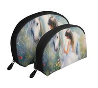 The Girl Led The White Horse Lot de 2 trousses de maquillage portables Motif cheval blanc, blanc, Taille unique