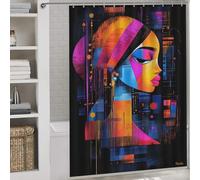 The Girl with A Pearl Earring - Neon Abstract Portrait Rideau De Douche D'hôtel En Tissu Doux, Imperméable Et Résistant À Séchage Rapide, Pour Salle De Bain À Domicile, Motif Toile De Jouy 64.17x70.87
