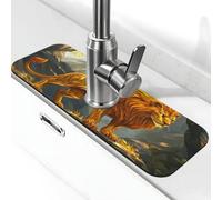 The Golden Lion est un grand tapis de robinet anti-éclaboussures pour évier, ventouse de robinet de cuisine, poignée de robinet, plateau de séchage pour salle de bain (38,1 x 14 cm)