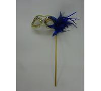 The Good Life Masque vénitien bleu et doré avec fleur sur bâton pour Halloween, carnaval