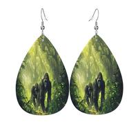 The gorilla crossing Boucles d'oreilles en cuir en forme de larme pour femme - Boucles d'oreilles pendantes légères en PVC avec crochets en argent 925, imprimés double face | Cadeau hypoallergénique