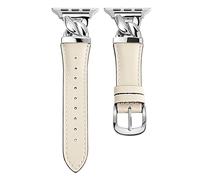 The Grace Strap - Bracelet en cuir véritable pour Apple Watch avec connecteur emboîtable, fin et élégant pour 38/40/41/42 mm, compatible avec iWatch Series 11, 10, 9, 8, 7, 6, 5, 4, SE 3, 2, 1 (blanc