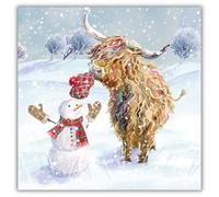 The Great British Card Company Lot de 10 cartes de Noël caritatives Motif vache des Highlands et bonhomme de neige Écologique et recyclable