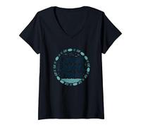 The Great Lake Times : Coastal Nostalgia T-Shirt avec Col en V, Femme, Noir, M