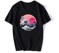 The Great Retro Wave Anime T-Shirt Men's Black Tee Manches Courtes(Large)