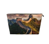 The Great Wall of China Pattern Women Cosmetic Bag Leather Handbag Portable Grande Capacité Zipper Travel Bag Storage Bag, doré, Taille unique