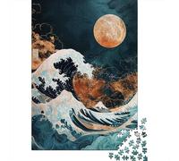 The Great Wave at Night Plaque en Métal 38x26cm/1000pcs pour L’Atelier, Style Rustique, Plaque Murale pour Les Bricoleurs