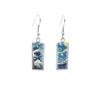The Great Wave Off Kanagawa Boucles d'oreilles rectangulaires Hokusai Peintures hameçon Photo dôme en verre, Verre