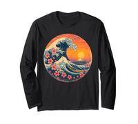 The Great Wave Off Kanagawa Cherry Blossoms Sakura Japonais Manche Longue