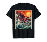 The Great Wave Off Kanagawa Octopus Retro Anime Art Japonais T-Shirt