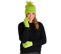 The Grinch Accessoires d'Hiver Femme, Adultes et Ados, Bonnet et Gants ou Chapeau Drole avec Mitaines, Cadeau Noel (Vert 2 pièces, 16+ Ans)