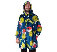 The Grinch Adultes Couverture Portable Sweat à Capuche | Pull à Capuche en Polaire zippée pour Adultes (Bleu avec imprimé Personnage Grinch) | Vêtements de détente doublés Sherpa avec Poches