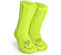 The Grinch Chaussettes Chaussons d'Hiver Homme, Femme et Ado, Douces et Moelleuses, Chaussettes Antidérapantes Noel Cadeau Original (Vert, 37/42 EU)