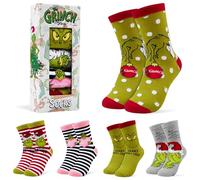The Grinch Chaussettes Femme, Pack de 5 Chaussettes Rigolotes Femme, Cosy Ultra Doux et Respirant, Cadeau Noel EU 36-40