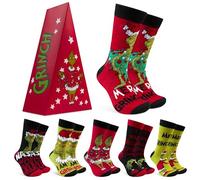 The Grinch Chaussettes Homme EU 40-45, Multipack Chaussettes Rigolotes, Semelle Antidérapante, Cosy Idee Cadeau Homme (Rouge)