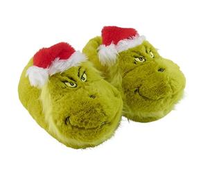 The Grinch Chaussons 3D en peluche avec bonnet de Noël, pantoufles unisexes, vert
