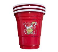 The Grinch - Lot de 6 gobelets en plastique rigide réutilisable - 250 ml - Rouge - Gobelets de fête de Noël - Idéal pour les boissons, le schnaps, le punch, l'éggnog - Décoration de Noël et vaisselle