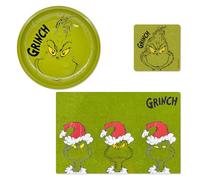 The Grinch - Lot de 9 sets de table en feutre vert - Petits dessous de verre en feutre pour boissons et assiettes à biscuits - 26 cm - Vert - Décoration de Noël amusante pour la période de l'Avent et