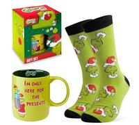 The Grinch Mug et Chaussettes Coffret 2 Pièces, Tasse Café ou Thé 325ml en Céramique et Chaussettes Homme 40-45, Idee Cadeau Homme.