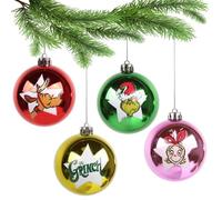 The Grinch Set de boules de Noël, décorations de sapin, plastique, 4 pièces