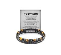 The Guardian - Bracelet de protection œil de tigre de la part de Mom, Love You Forever Linked Together en cuir noir avec perles pour homme, Medium, Cuir Zinc, Pas de gemme