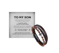 The Guardian - Bracelet de protection œil de tigre de la part de Mom, Love You Forever Linked Together en cuir noir avec perles pour homme, Medium, Cuir Zinc, Pas de gemme