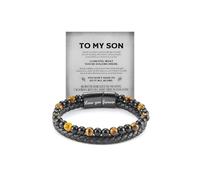 The Guardian - Bracelet œil de tigre pour fils, blindé par Love To Son en cuir noir avec perles noires de la part de maman, papa, cadeau d'anniversaire pour homme, Large, Acier allié, Pas de gemme