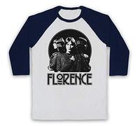 The Guns Of Brixton Florence Welch Florence and The Machine Triple Face 3/4 Manches Retro T-Shirt de Base-Ball, Blanc & Bleu Fonce, Large