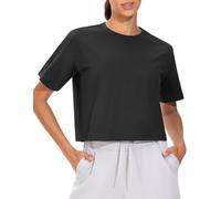 THE GYM PEOPLE Haut court d'entraînement à manches courtes pour femme, coupe ample, pour yoga, athlétisme, basique, noir, Taille XL