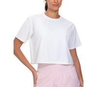 THE GYM PEOPLE Haut court d'entraînement à manches courtes pour femme, coupe ample, pour yoga, athlétisme, basique, blanc, Taille M
