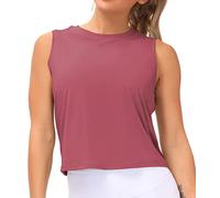THE GYM PEOPLE Hauts d'entraînement pour femmes en soie glacée à séchage rapide sans manches, rose rouge, Taille M