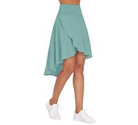 THE GYM PEOPLE Jupe mi-longue asymétrique taille haute avec ourlet à volants et short pour femme, Bleu clair et vert, Taille S