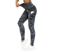 THE GYM PEOPLE Pantalon de yoga épais taille haute avec poches, contrôle du ventre, entraînement, course à pied, yoga leggings pour femme, Marbre gris., Taille M